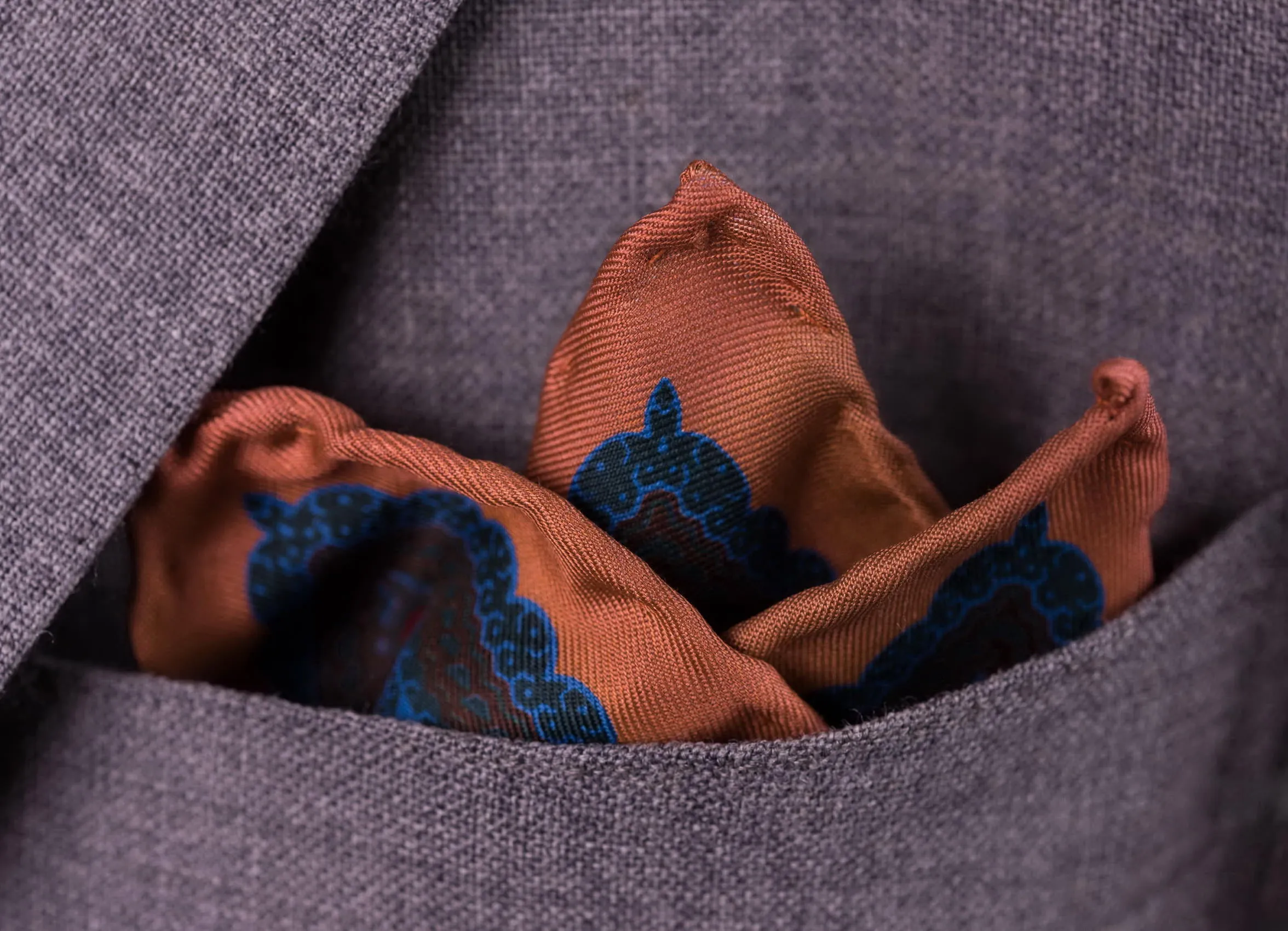 Bronze Orange Paisley Madder Silk Pocket Square