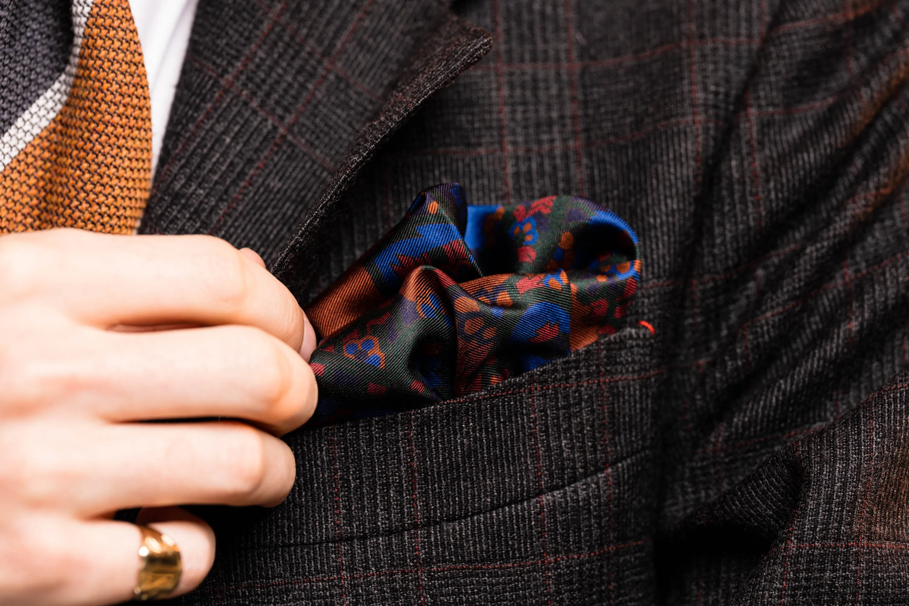 Bronze Orange Paisley Madder Silk Pocket Square