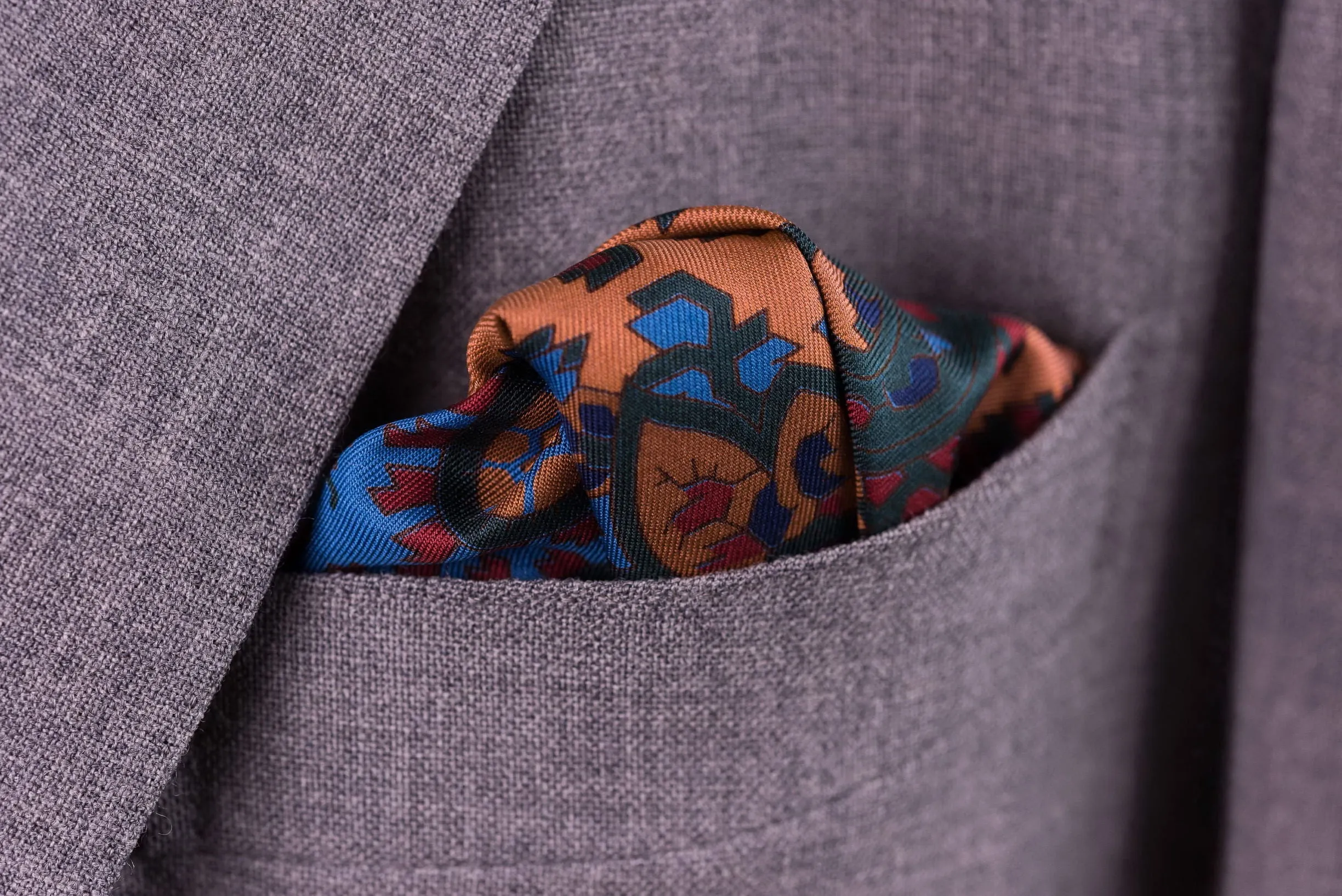 Bronze Orange Paisley Madder Silk Pocket Square