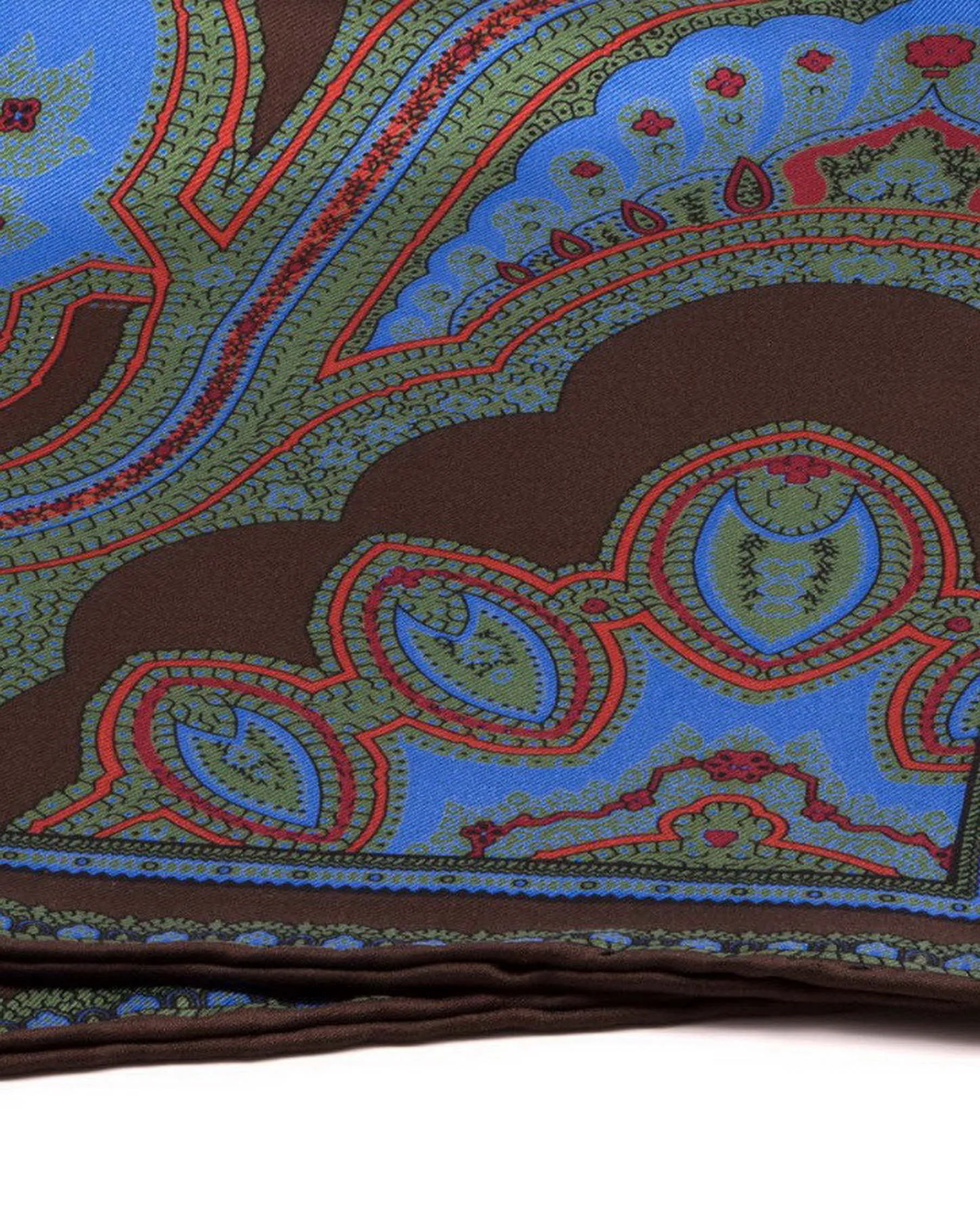 Brown & Green Large Paisley Silk Pocket Square