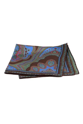 Brown & Green Large Paisley Silk Pocket Square