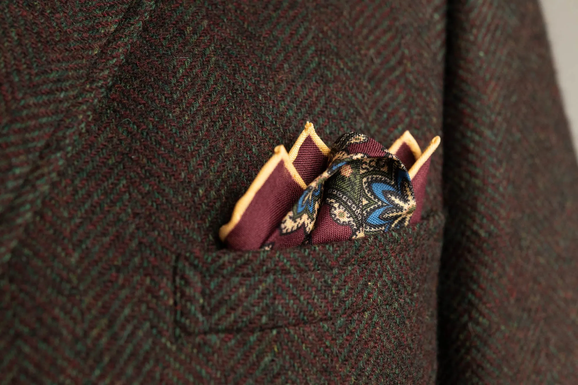 Burgundy Medallion Silk Wool Pocket Square