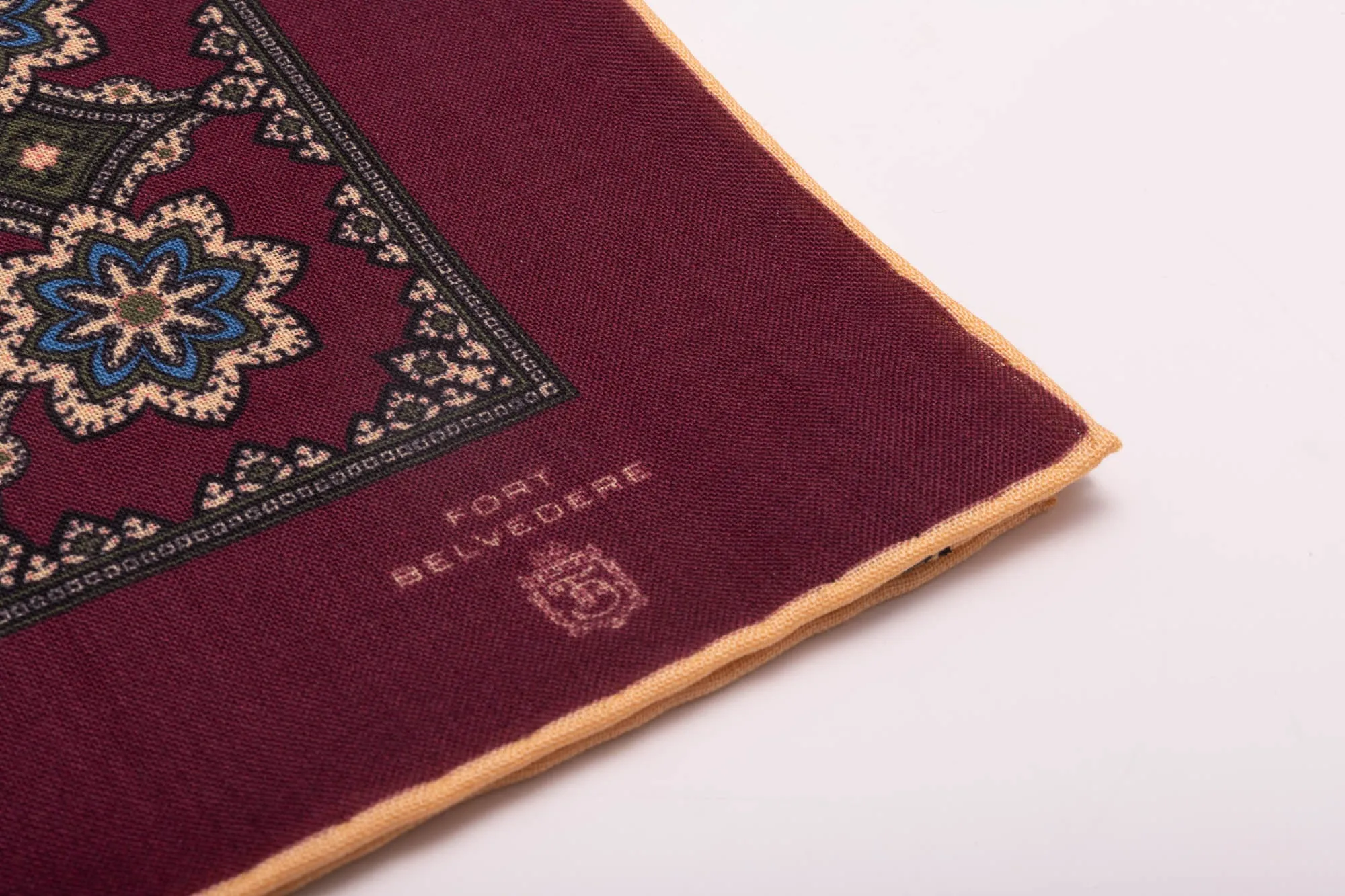 Burgundy Medallion Silk Wool Pocket Square