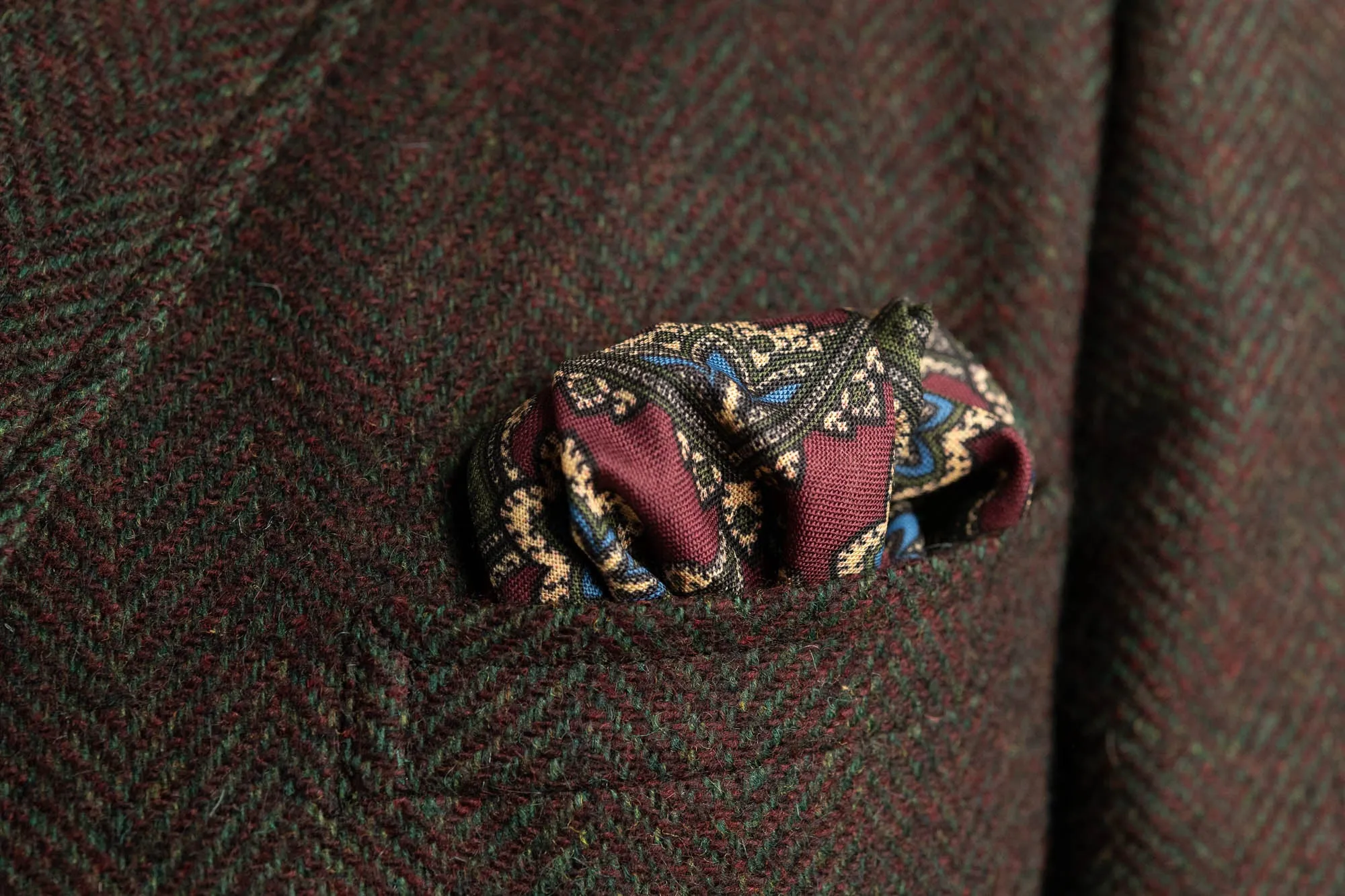 Burgundy Medallion Silk Wool Pocket Square