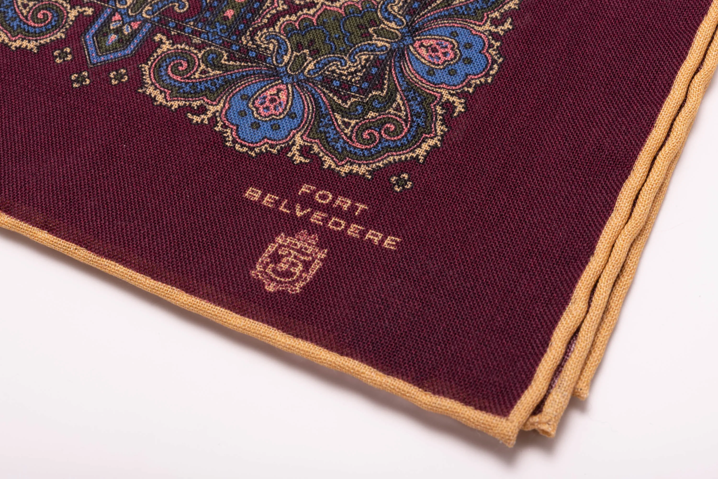 Burgundy Paisley Silk Wool Pocket Square