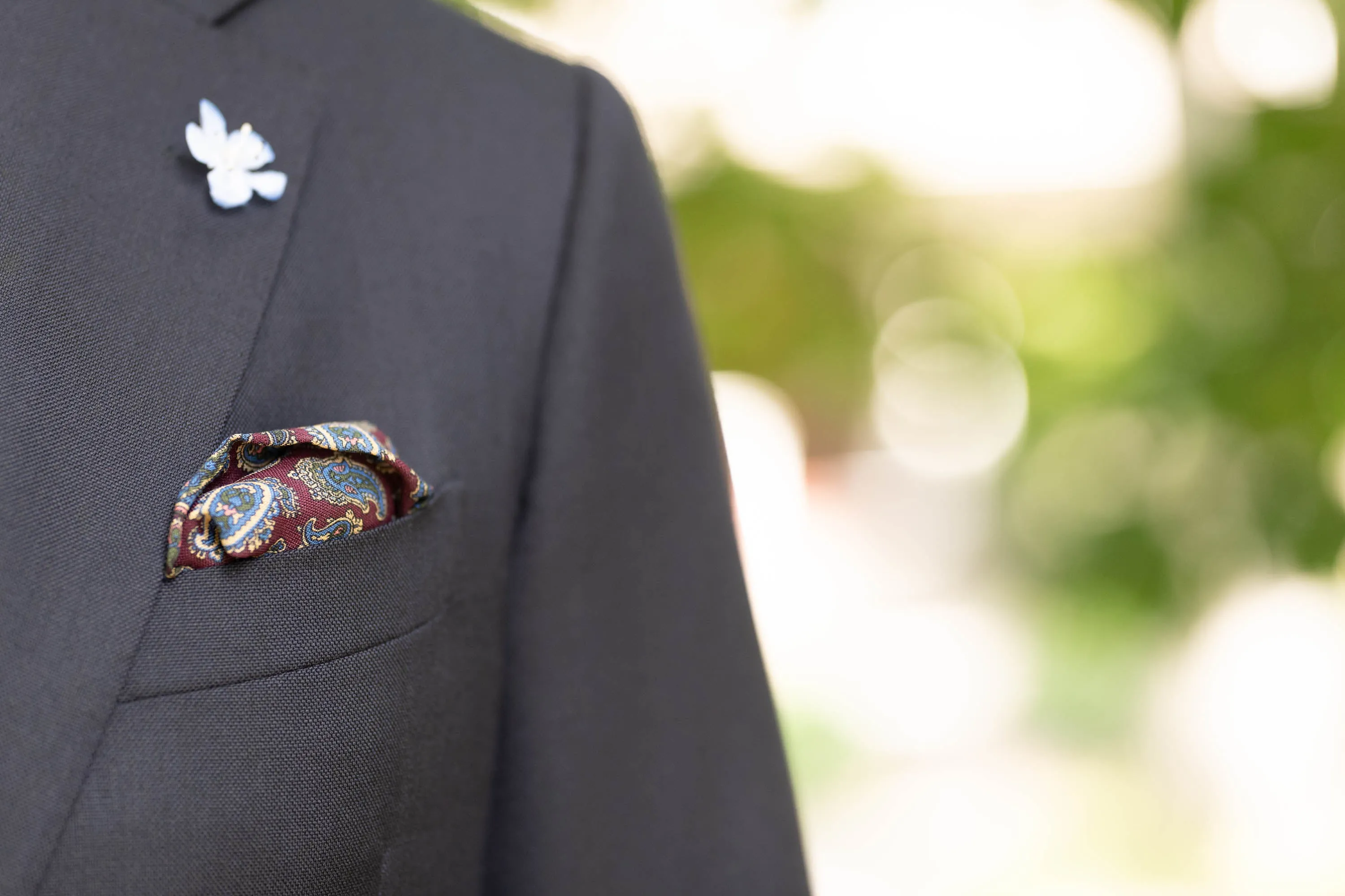 Burgundy Paisley Silk Wool Pocket Square