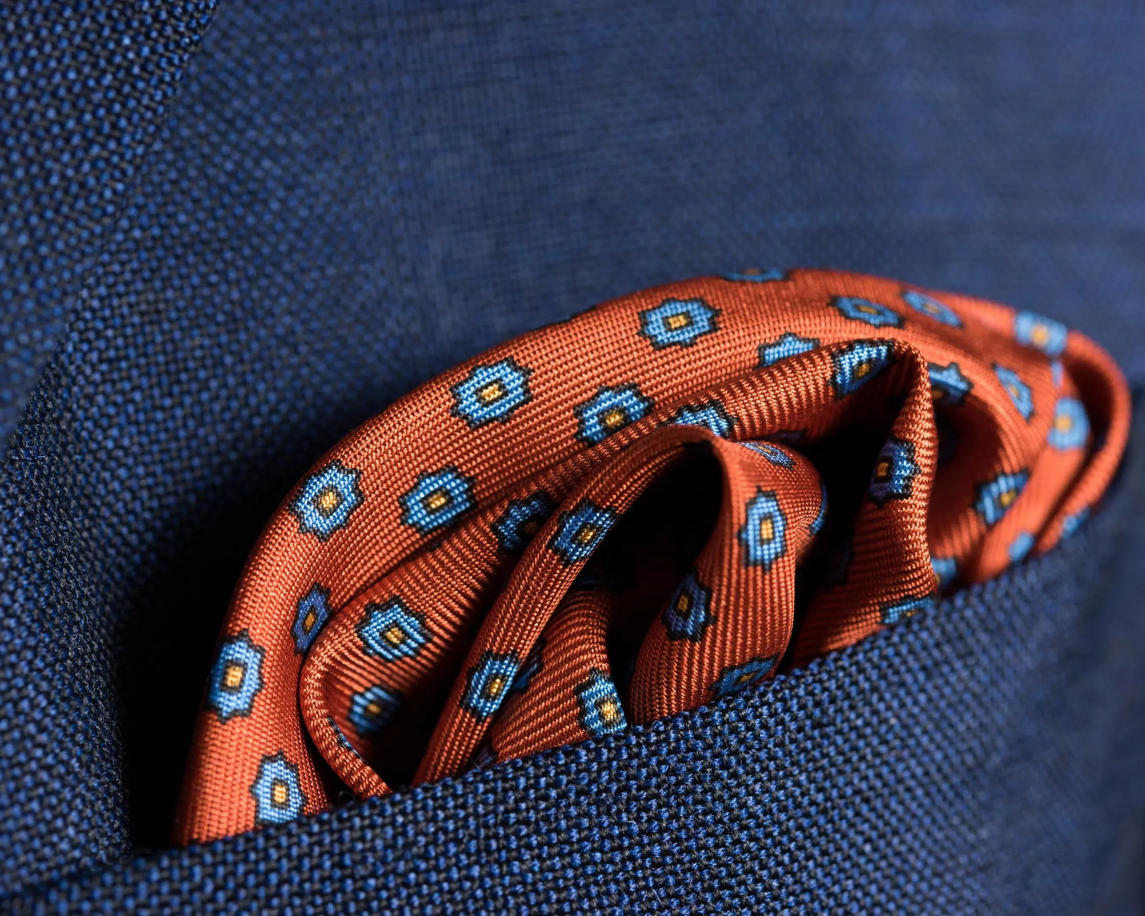 Burnt Orange Dotted Paisley Silk Pocket Square