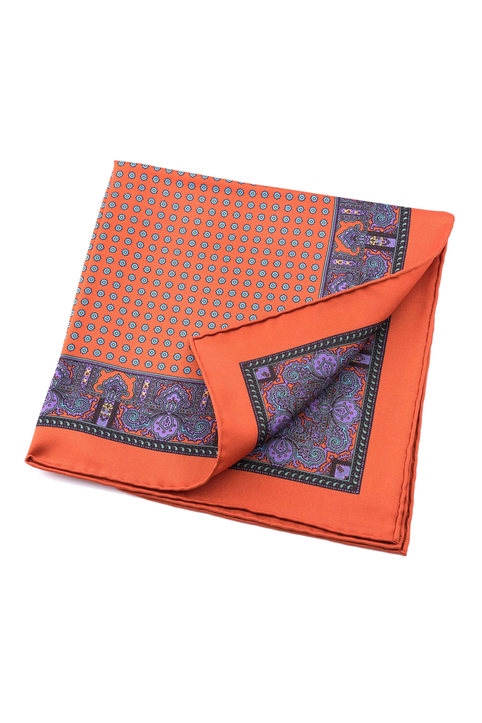 Burnt Orange Dotted Paisley Silk Pocket Square