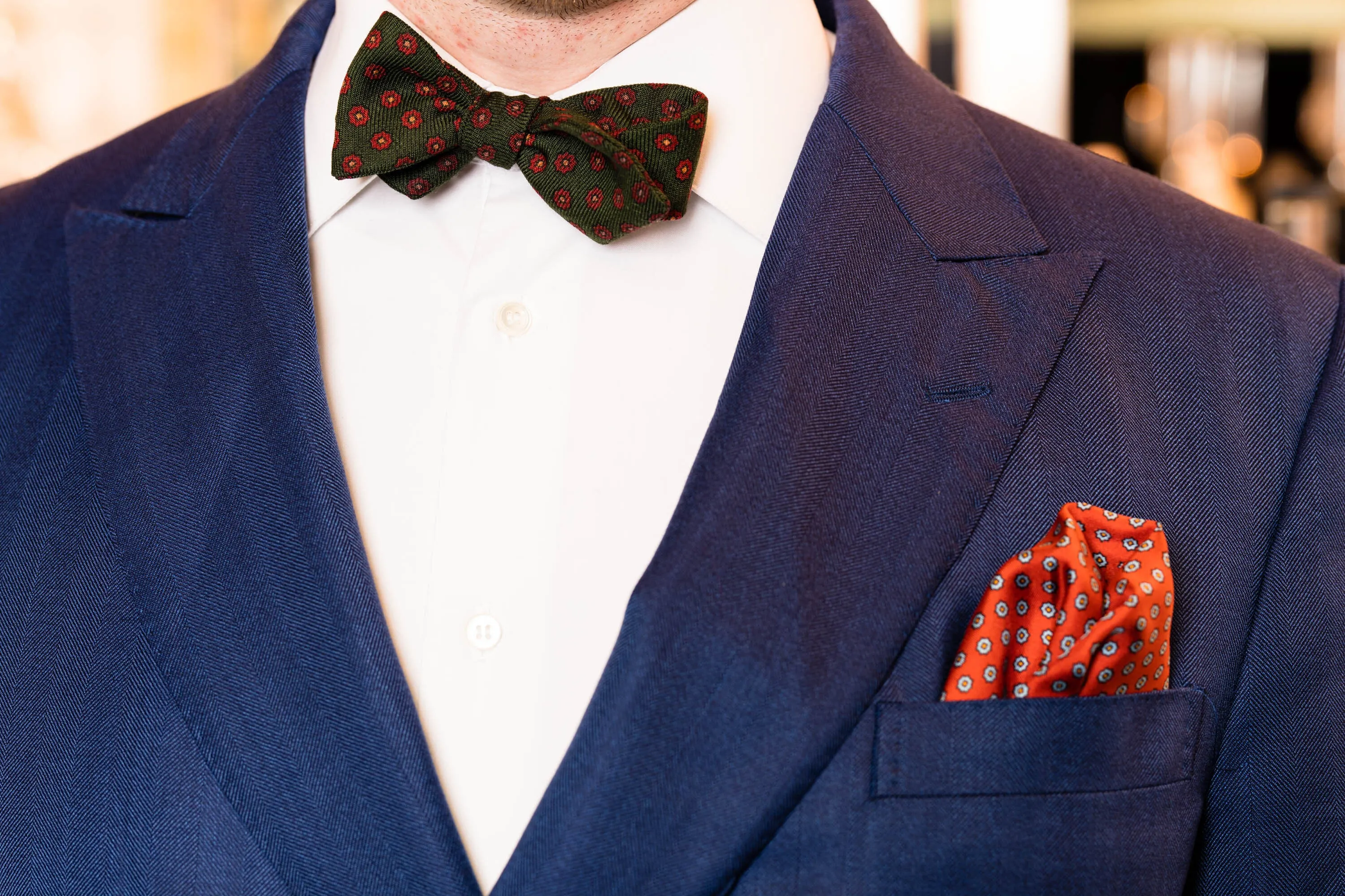 Burnt Orange Dotted Paisley Silk Pocket Square