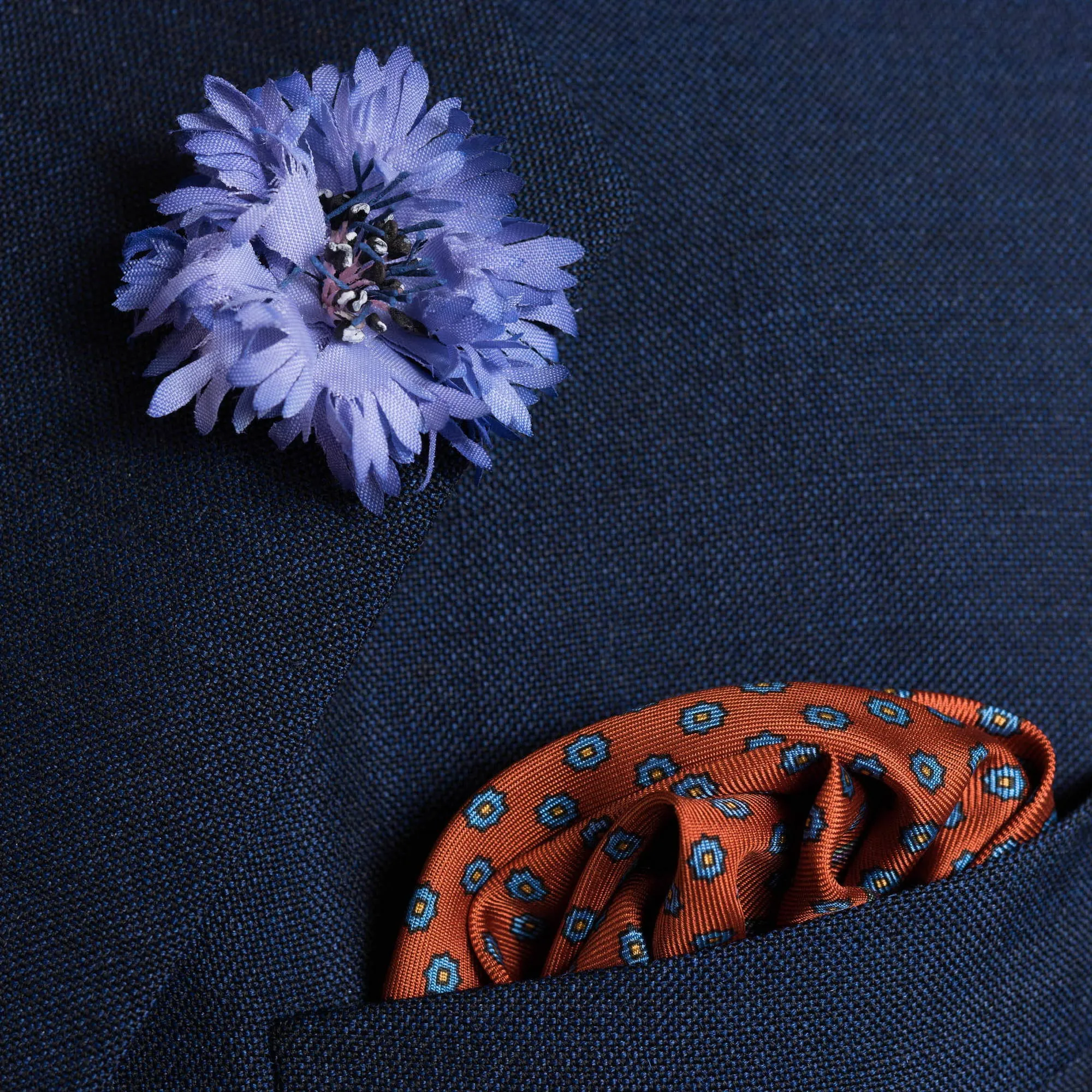 Burnt Orange Dotted Paisley Silk Pocket Square