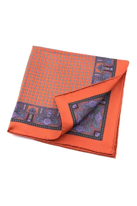 Burnt Orange Dotted Paisley Silk Pocket Square