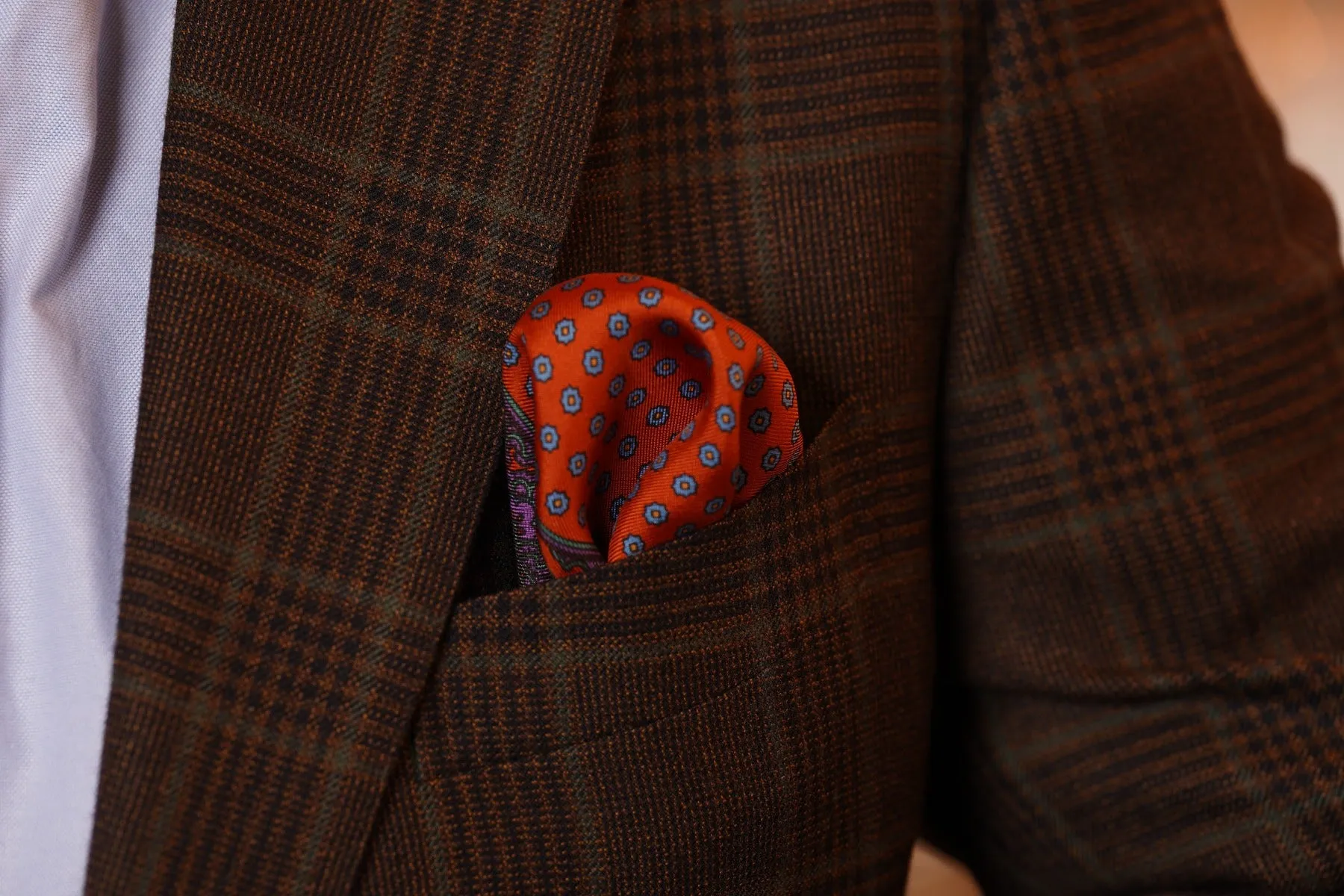 Burnt Orange Dotted Paisley Silk Pocket Square