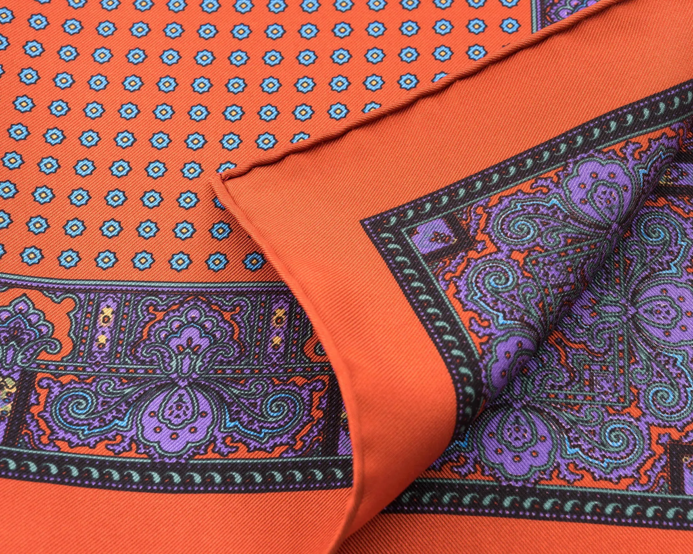 Burnt Orange Dotted Paisley Silk Pocket Square