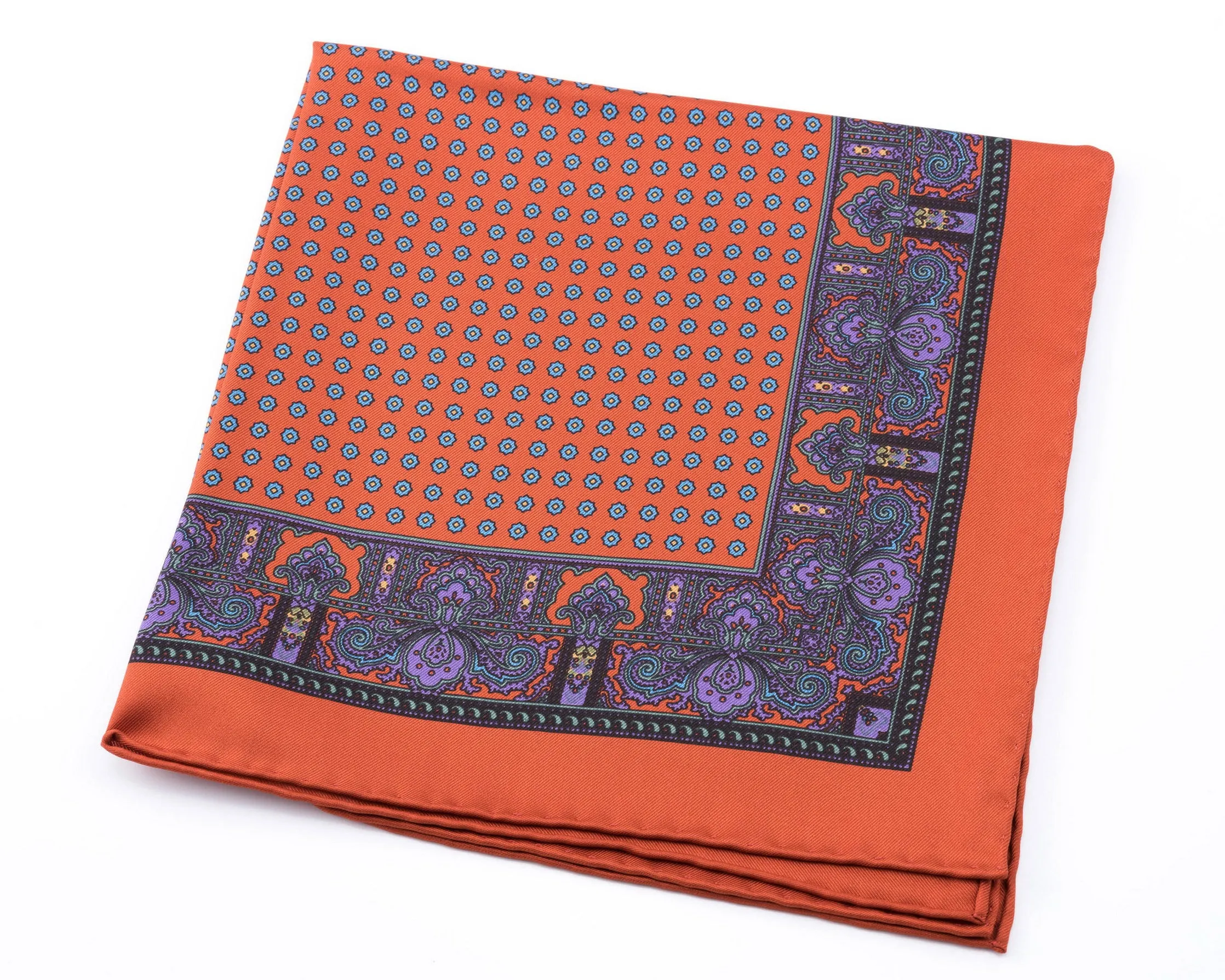 Burnt Orange Dotted Paisley Silk Pocket Square