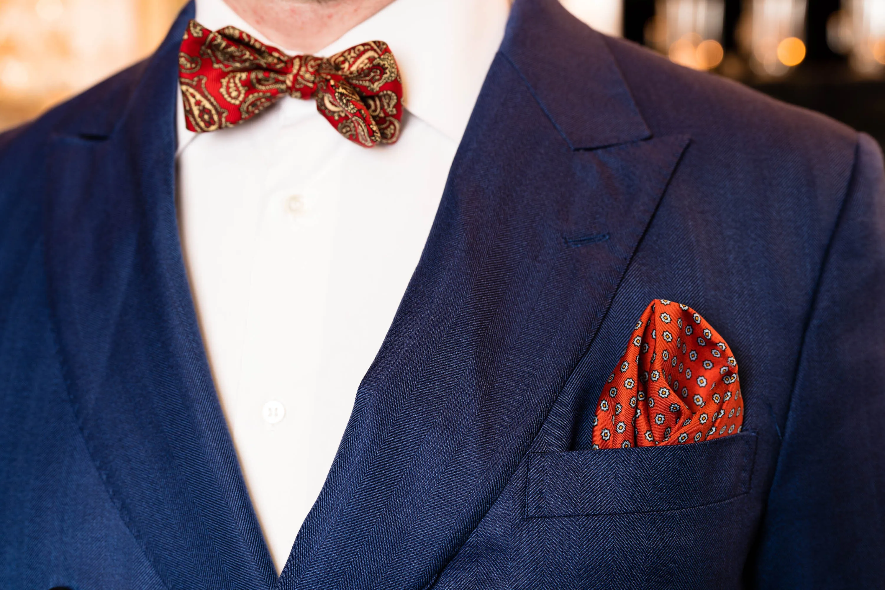 Burnt Orange Dotted Paisley Silk Pocket Square