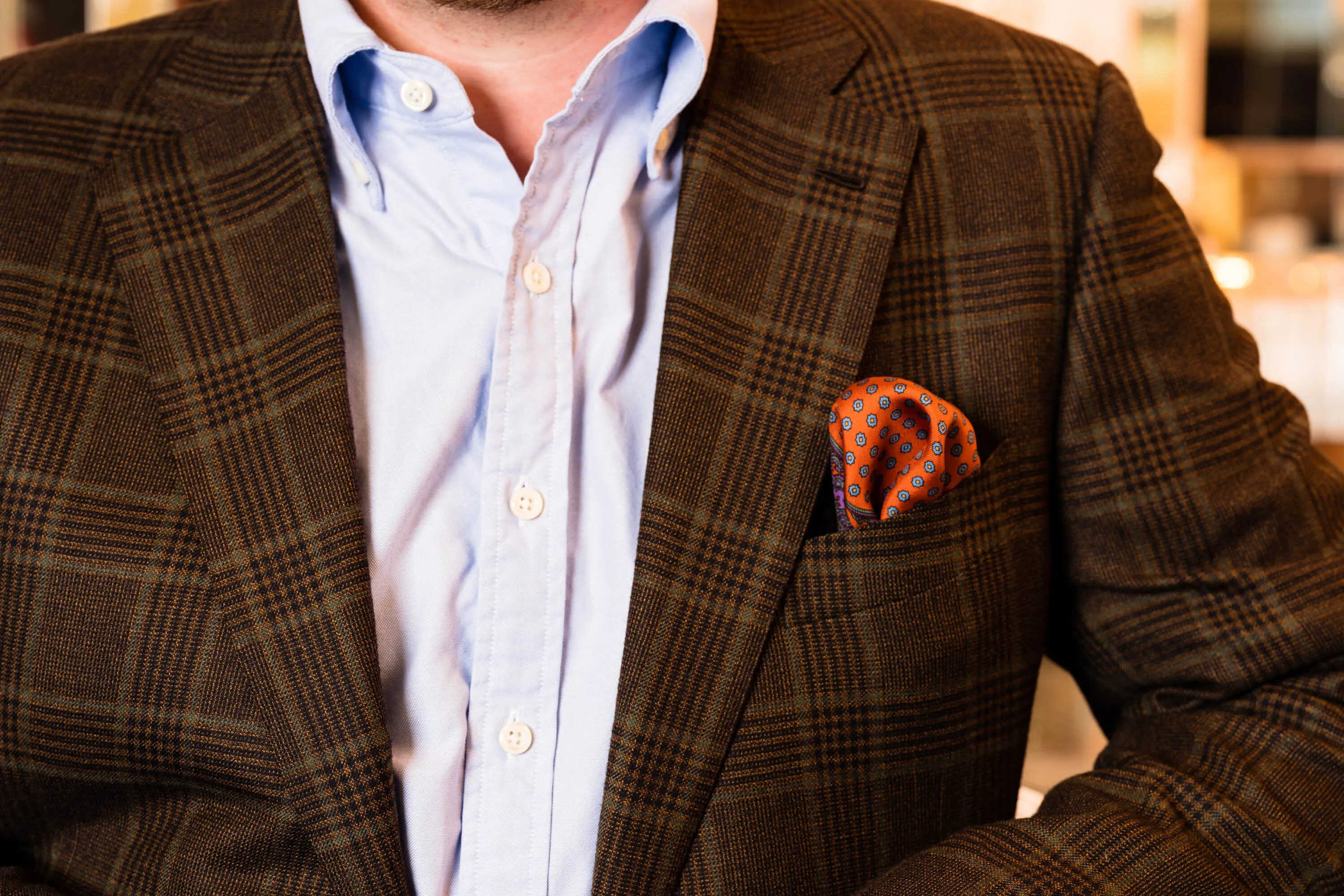 Burnt Orange Dotted Paisley Silk Pocket Square