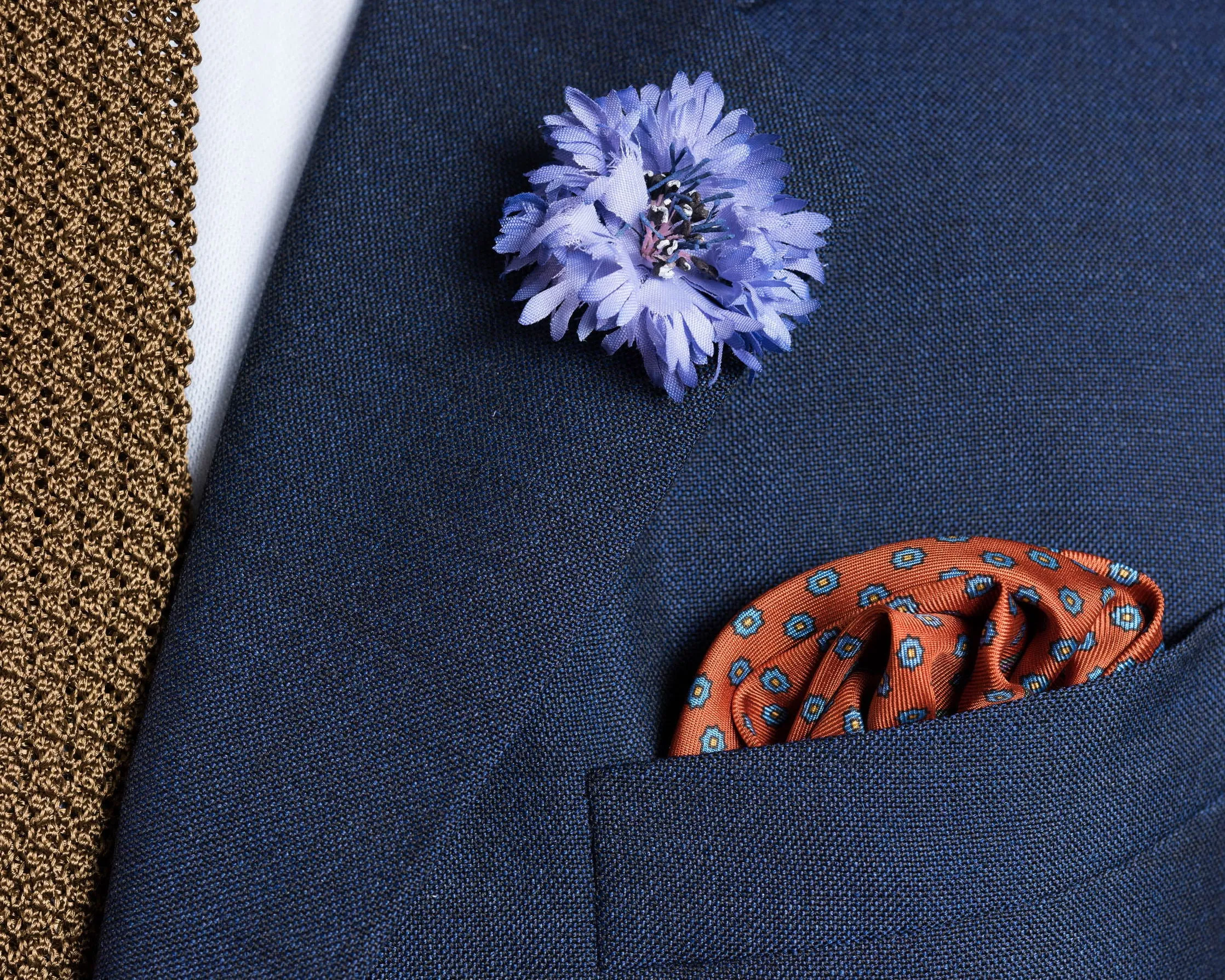 Burnt Orange Dotted Paisley Silk Pocket Square