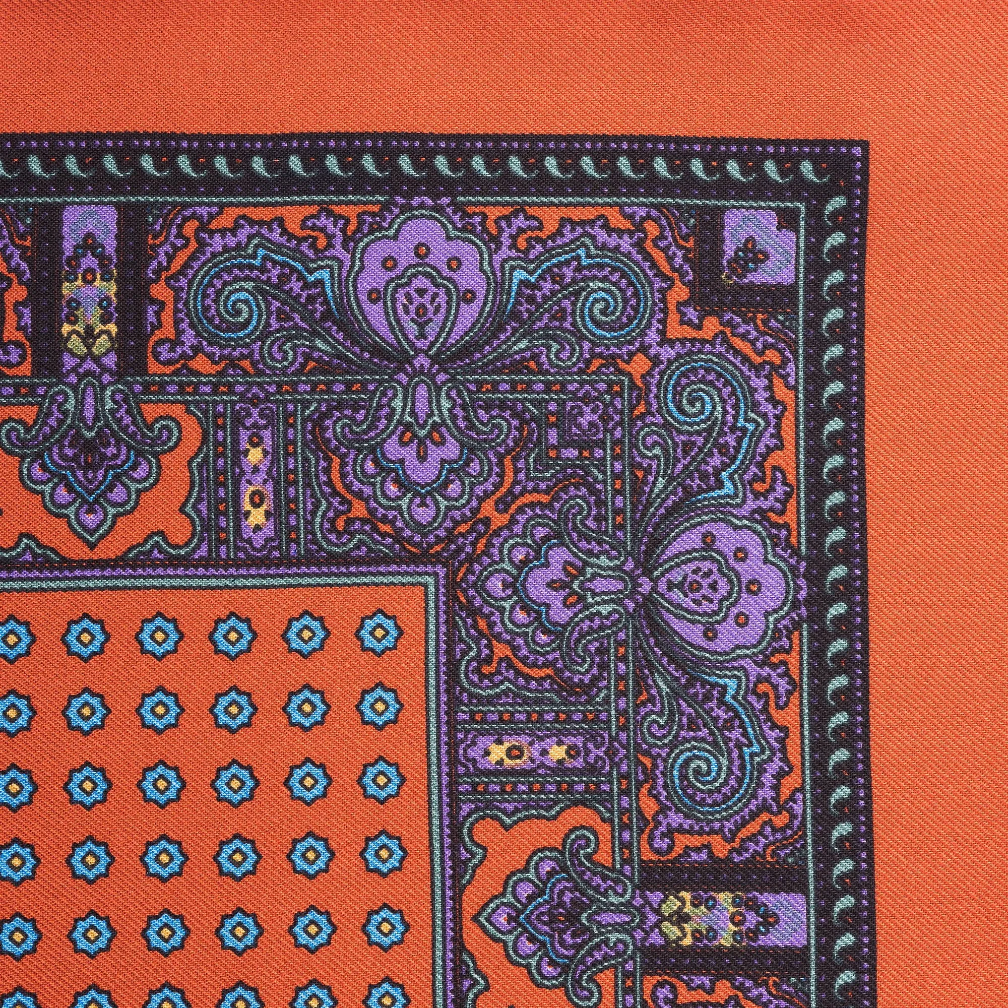 Burnt Orange Dotted Paisley Silk Pocket Square