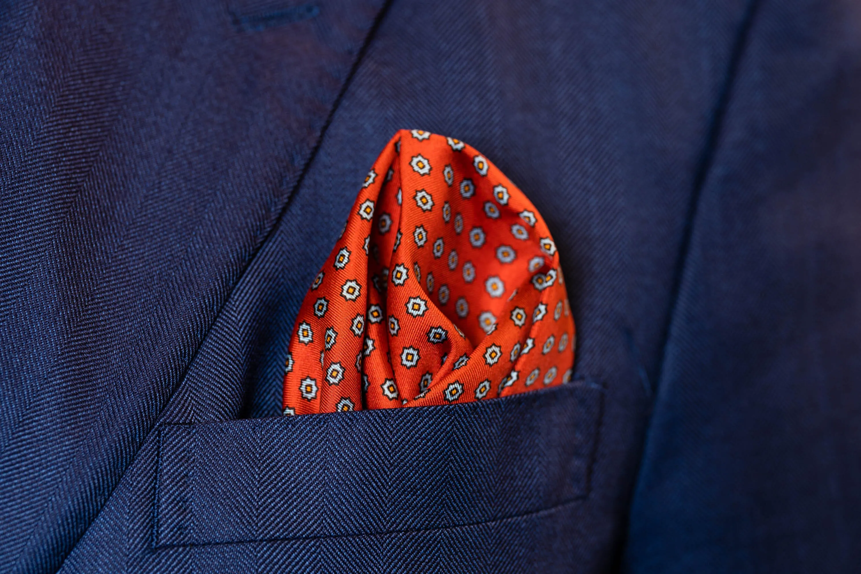 Burnt Orange Dotted Paisley Silk Pocket Square