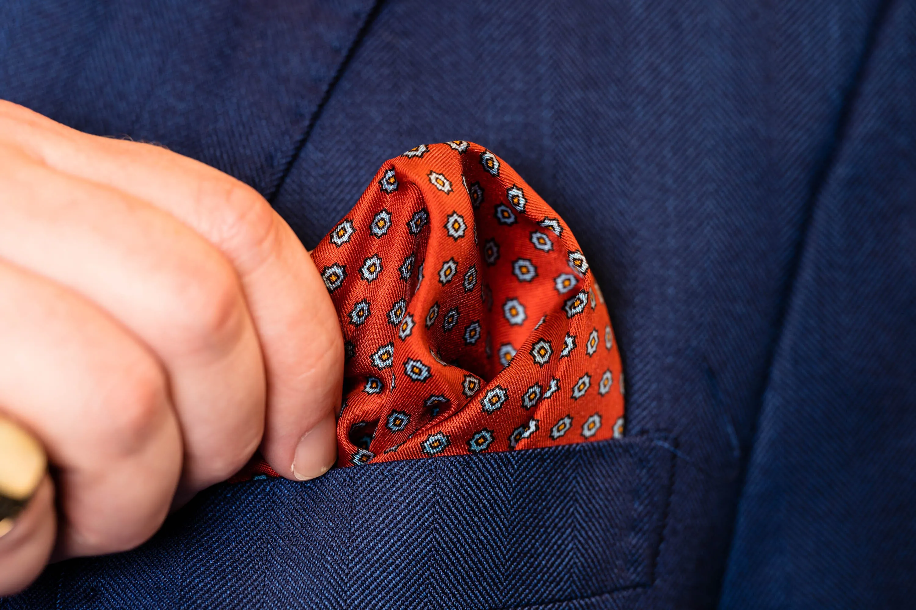 Burnt Orange Dotted Paisley Silk Pocket Square