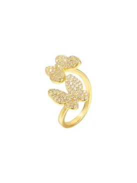 Butterfly Ring, .925 Sterling Silver Pave Diamond CZ Lovely Butterfly Adjustable Ring