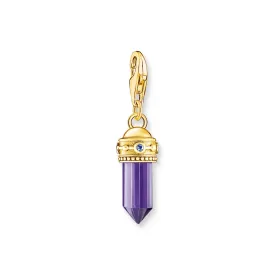 Charm pendant hexagon with imitation amethyst yellow-gold plated