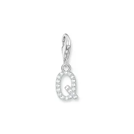 Charm pendant letter Q with white stones silver