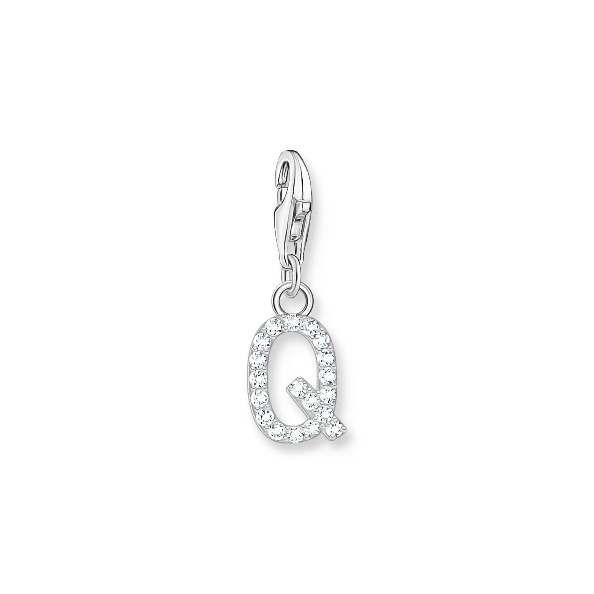 Charm pendant letter Q with white stones silver