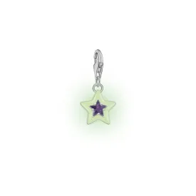 Charm pendant star with amethyst-coloured stones and cold enamel silver