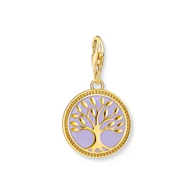 Charm pendant tree of love with violet cold enamel yellow-gold plated