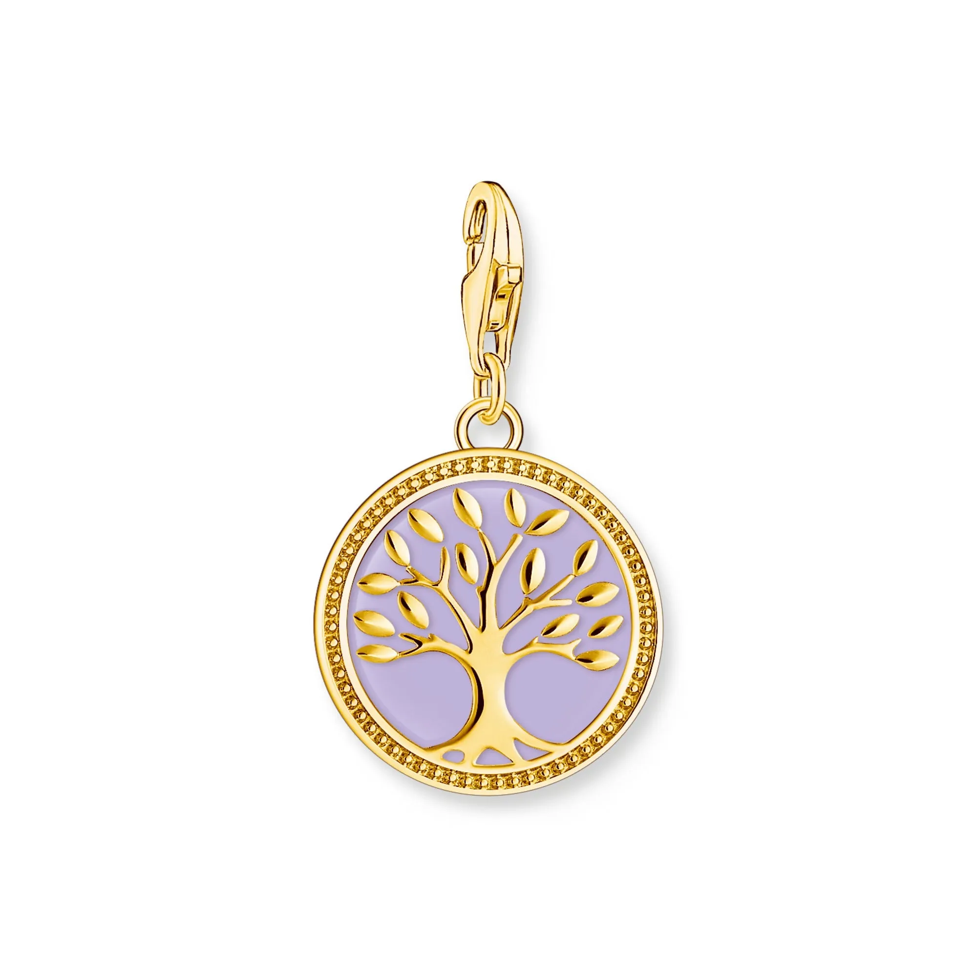 Charm pendant tree of love with violet cold enamel yellow-gold plated