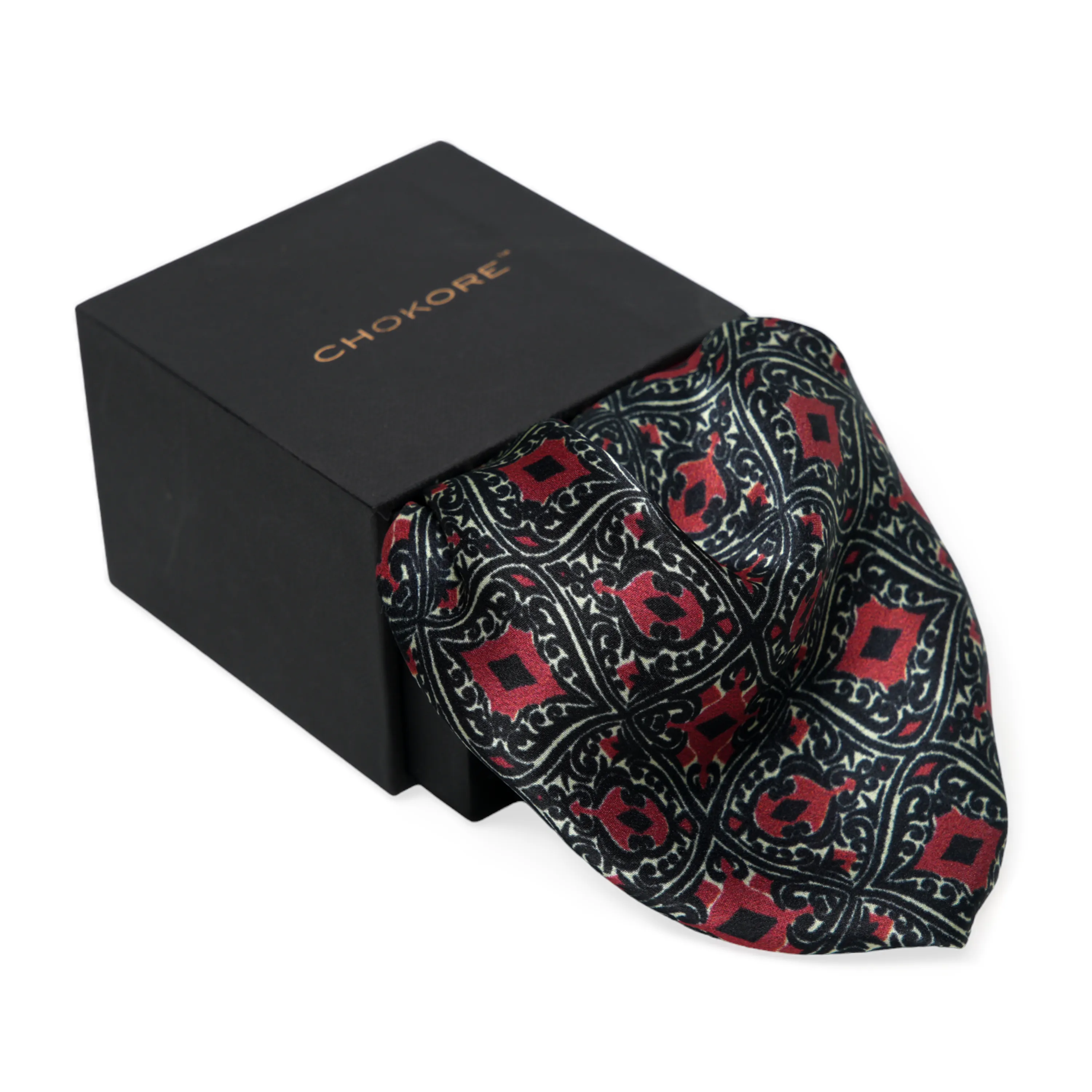 Chokore Black & Red Silk Pocket Square - Indian at Heart Range