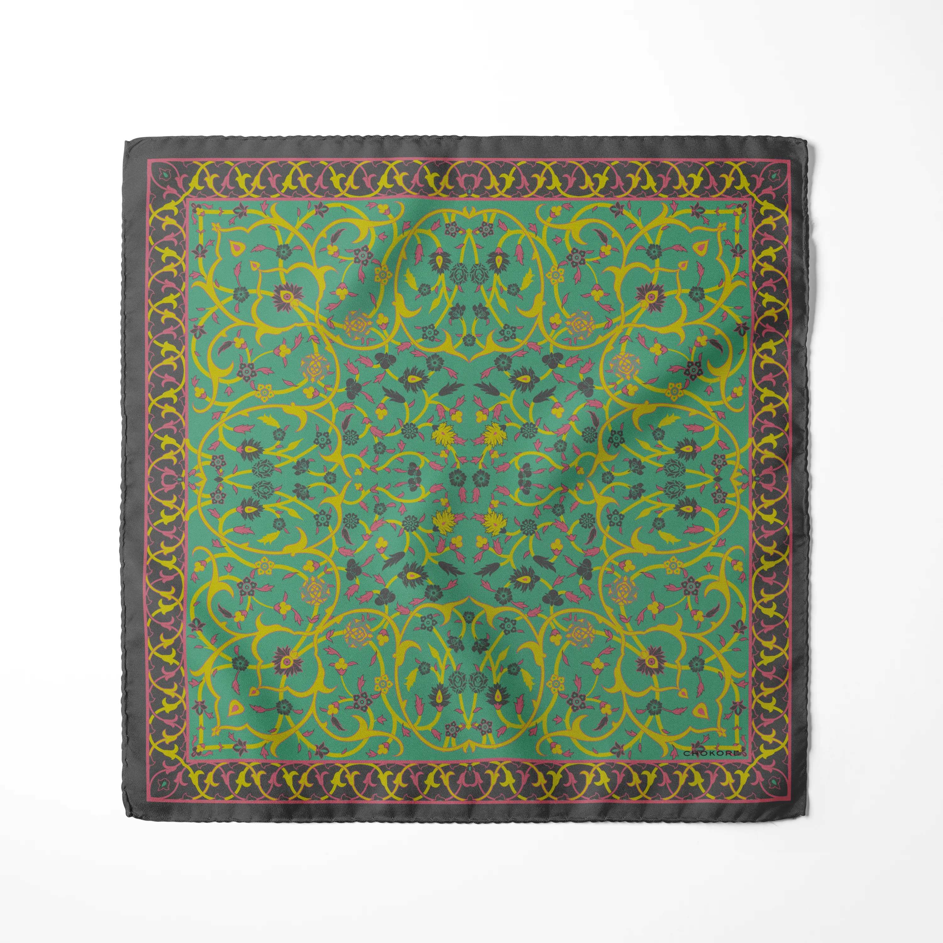 Chokore Sea Green Madhubani Silk Pocket Square - Indian at Heart Range