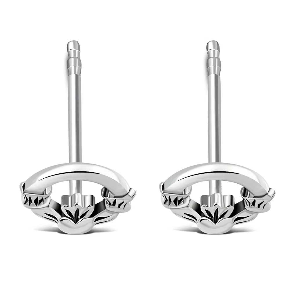 Classic Claddagh Stud Silver Earrings