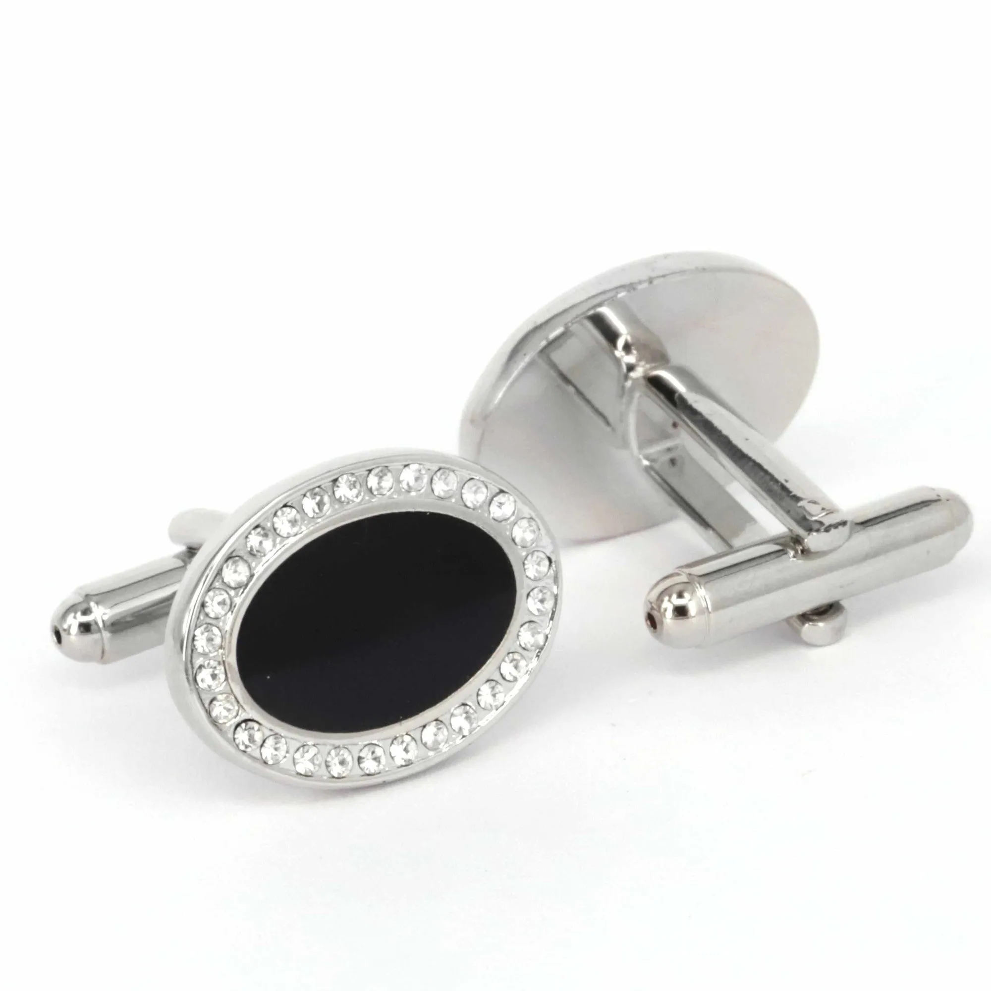 Classic Oval Black With Crystal Cufflinks (Online Exclusive)