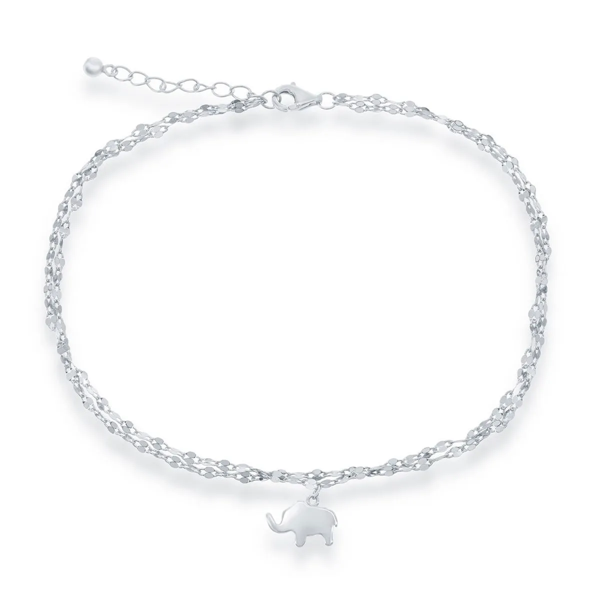 Classic Women's Anklet - Double Strand Mirror Chain with Elephant Charm | R-9263