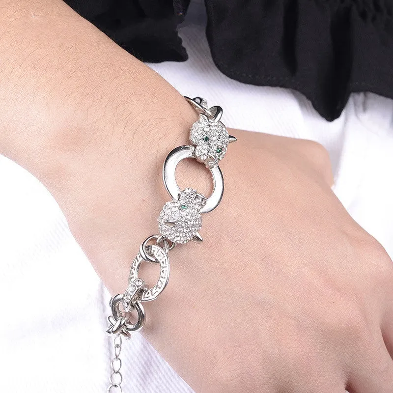 Crystal Jewelry Silver & Gold Chain &Links Bracelet Hot Sale Double Tiger Head Fashion bracelets & bangles For Women And Men