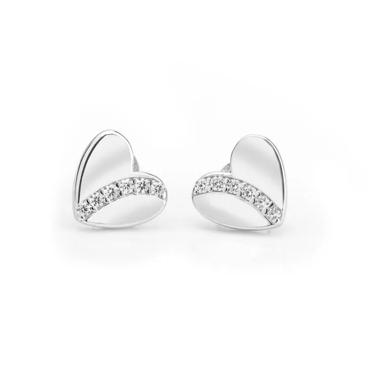 Cubic Zirconia Heart Stud Earrings - Sterling Silver