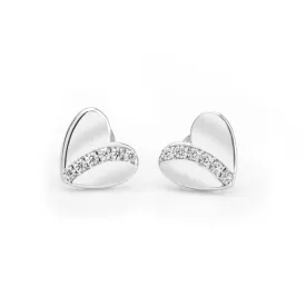 Cubic Zirconia Heart Stud Earrings - Sterling Silver