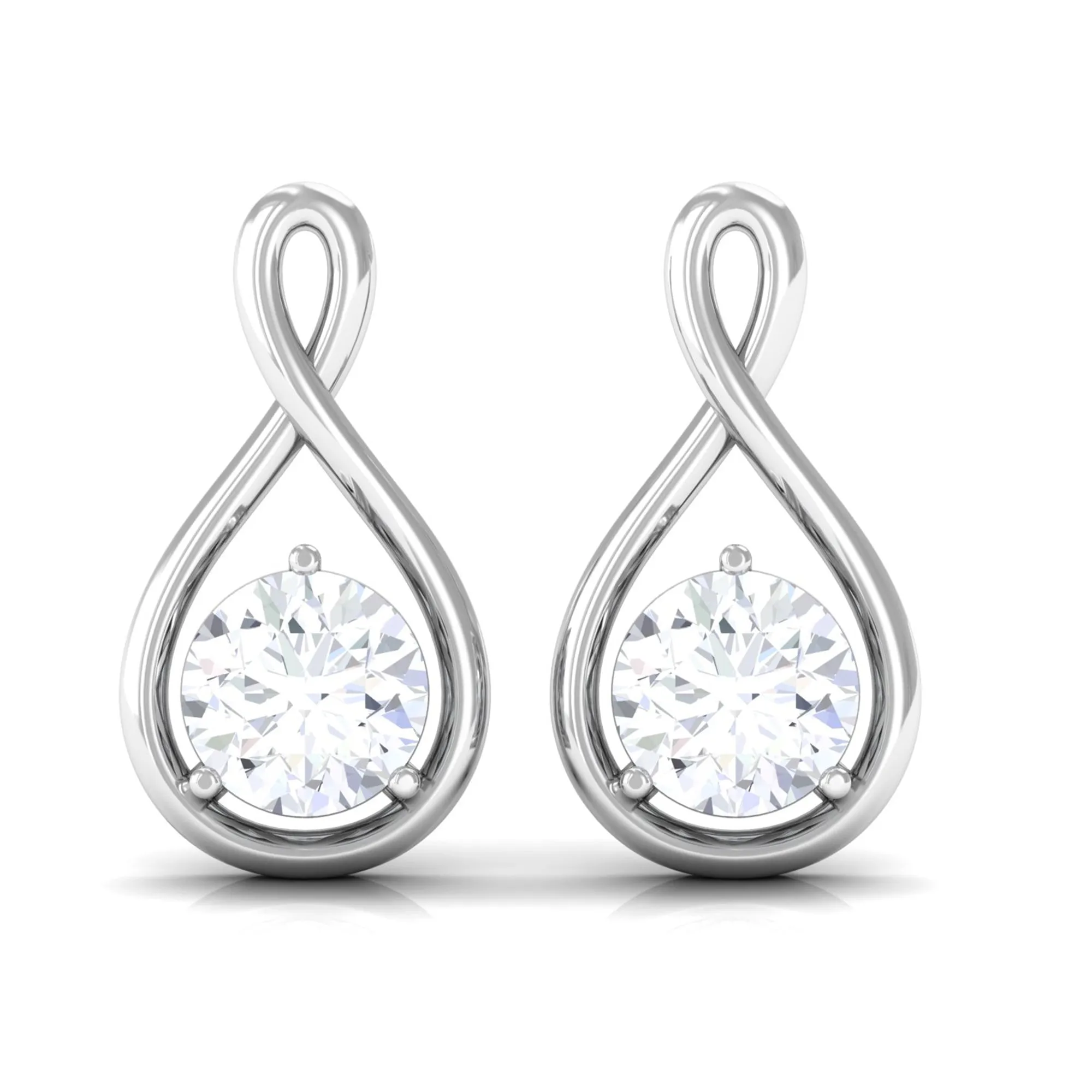 Cubic Zirconia Solitaire Infinity Screw Back Stud Earrings