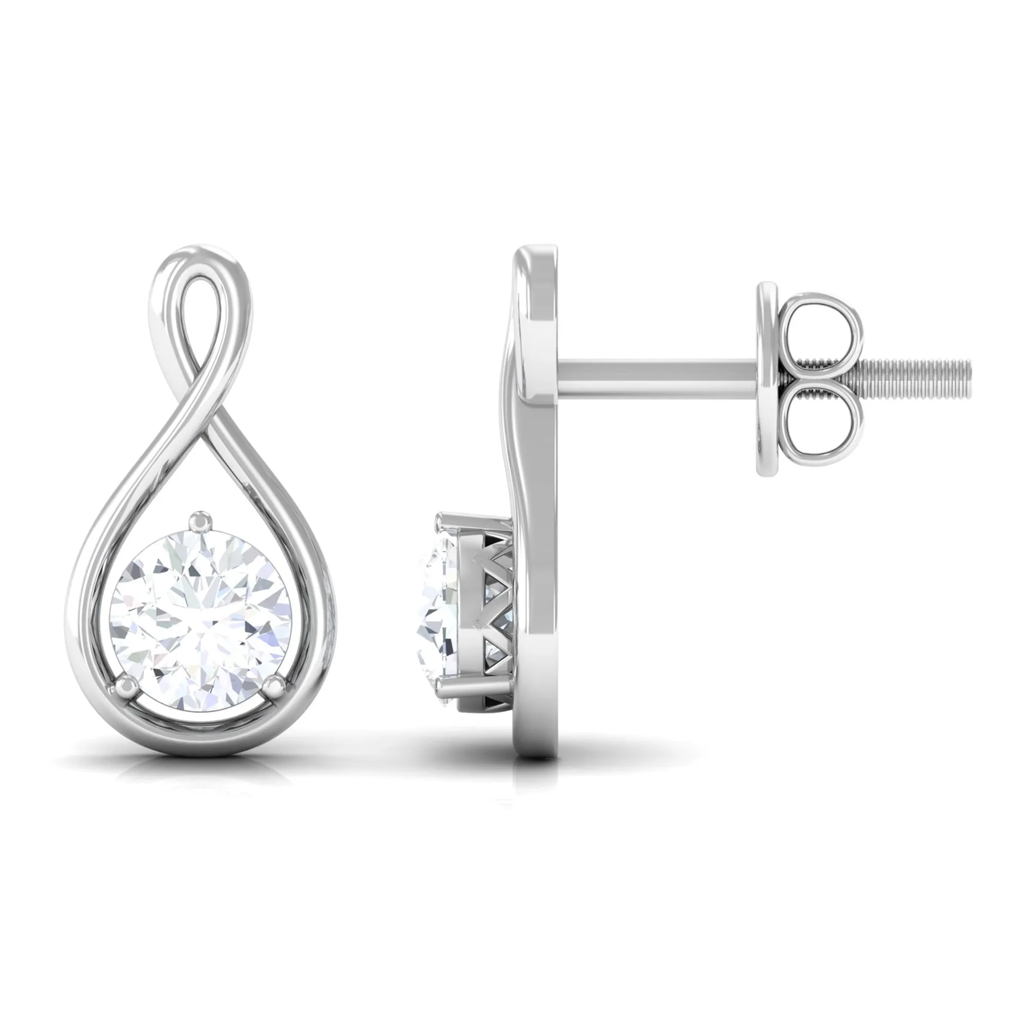 Cubic Zirconia Solitaire Infinity Screw Back Stud Earrings