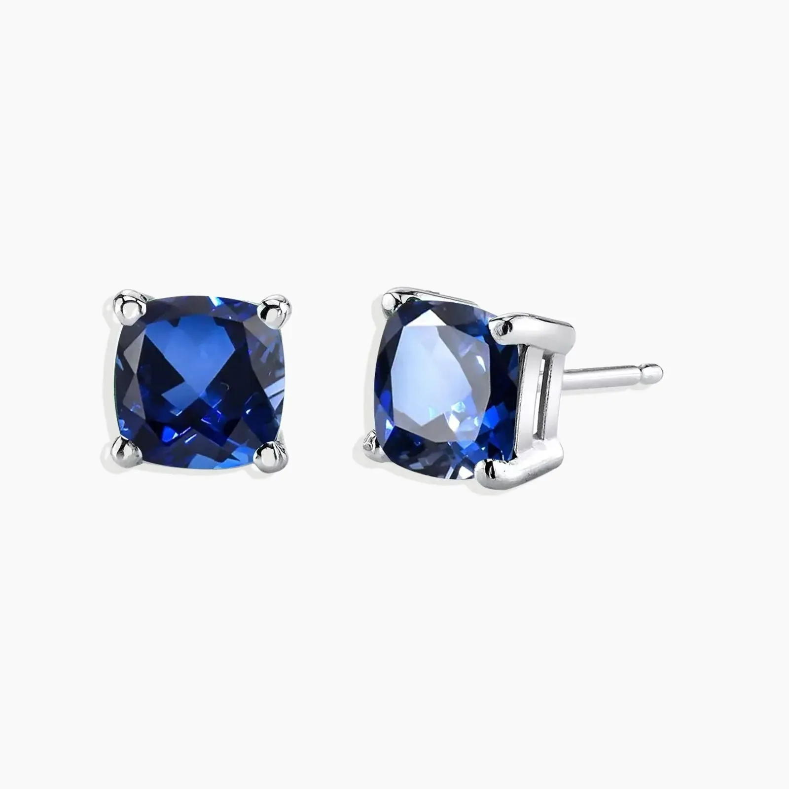 Cushion Cut Sapphire Stud Earrings in Sterling Silver | Irosk®