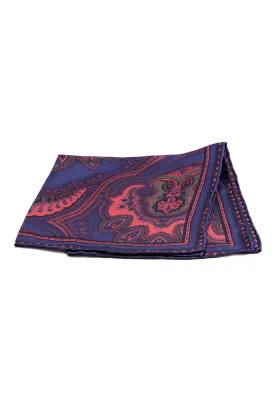 Dark Blue & Orange Large Paisley Silk Pocket Square