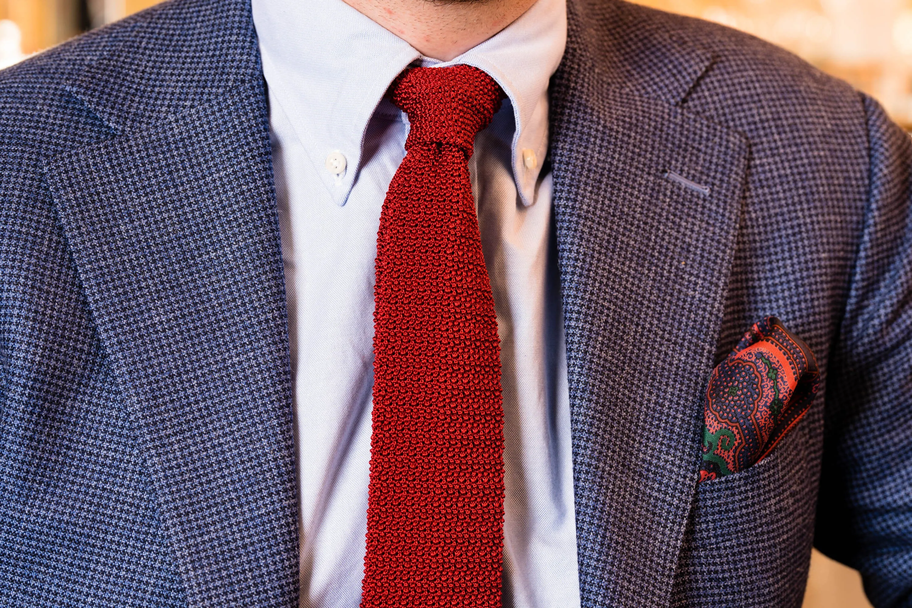 Dark Blue & Orange Large Paisley Silk Pocket Square