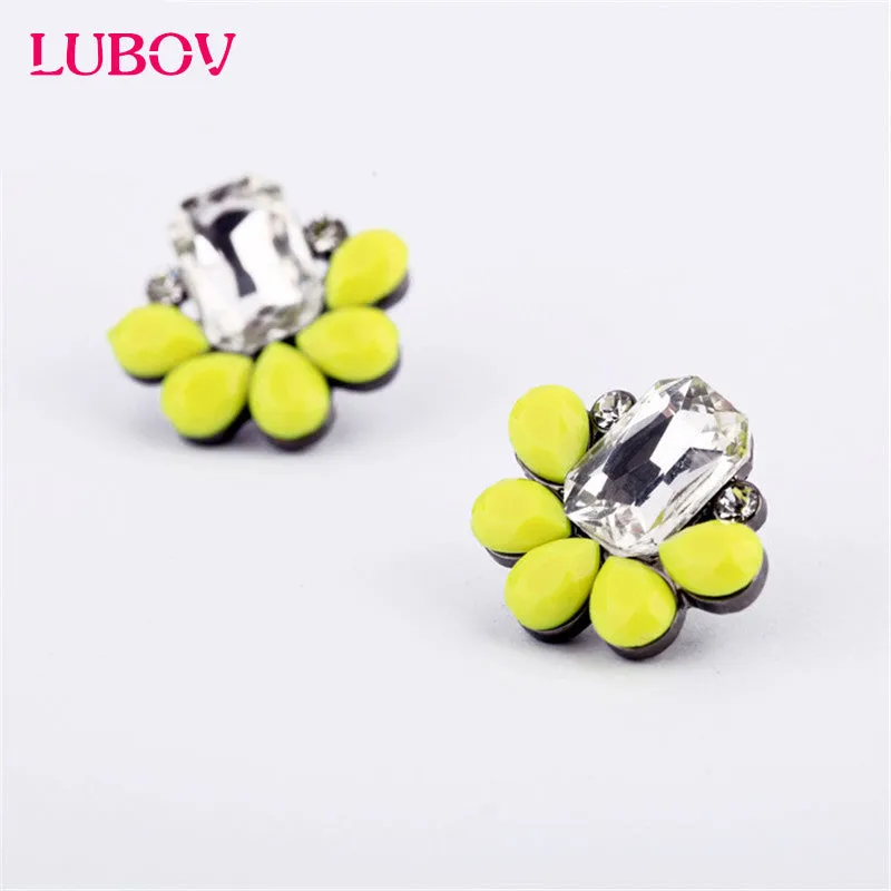 Elegant Crystal Earrings Opal Stone Stud Earrings Colorful Trendy Golden Piercing Earrings for Women 2016 Christmas Gift