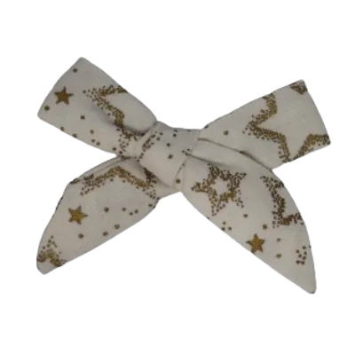 Fabric Pinwheel Hair Bow - Gold Glitter Star