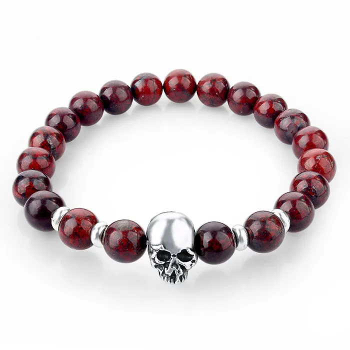 Fashion Handmade Tiger Eye Natural Stone Skull Bracelets & Bangles Black Lava Beads Bracelets For Women Men Jewelry