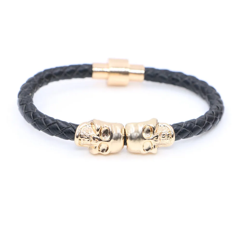 Fashion Vintage Design Northskull Genuine Leather Twin Skull Bracelets Bangles for Man Women Jewelry Gift