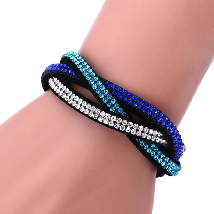 Fashion Wrap Bracelets Slake Leather Bracelets With Crystals Couple Jewelry