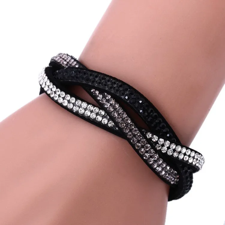 Fashion Wrap Bracelets Slake Leather Bracelets With Crystals Couple Jewelry